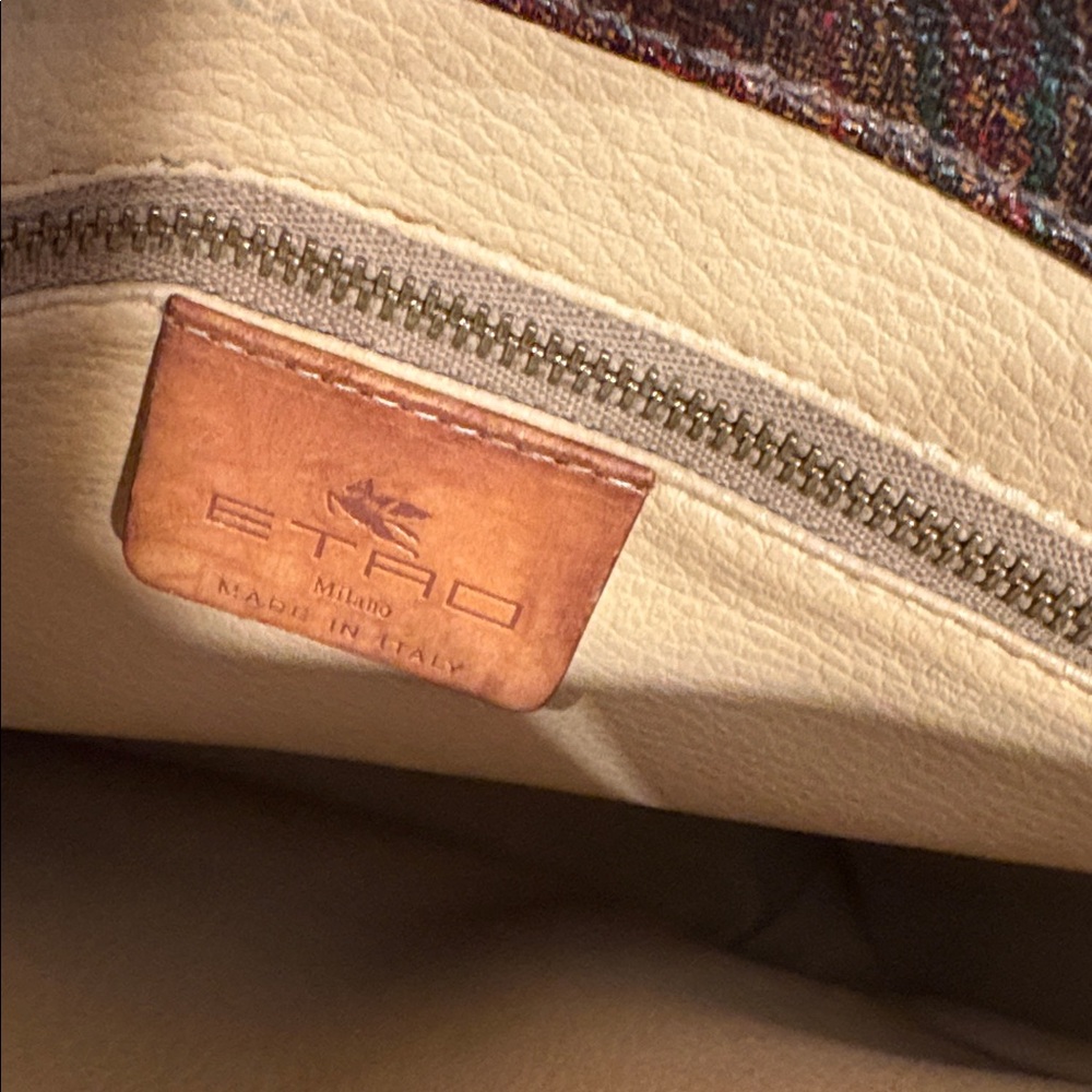 [Etro] Paisley Medium Leather Top Handle Tote Bag Handbag Purse, Brown/Red - Picture 12 of 13